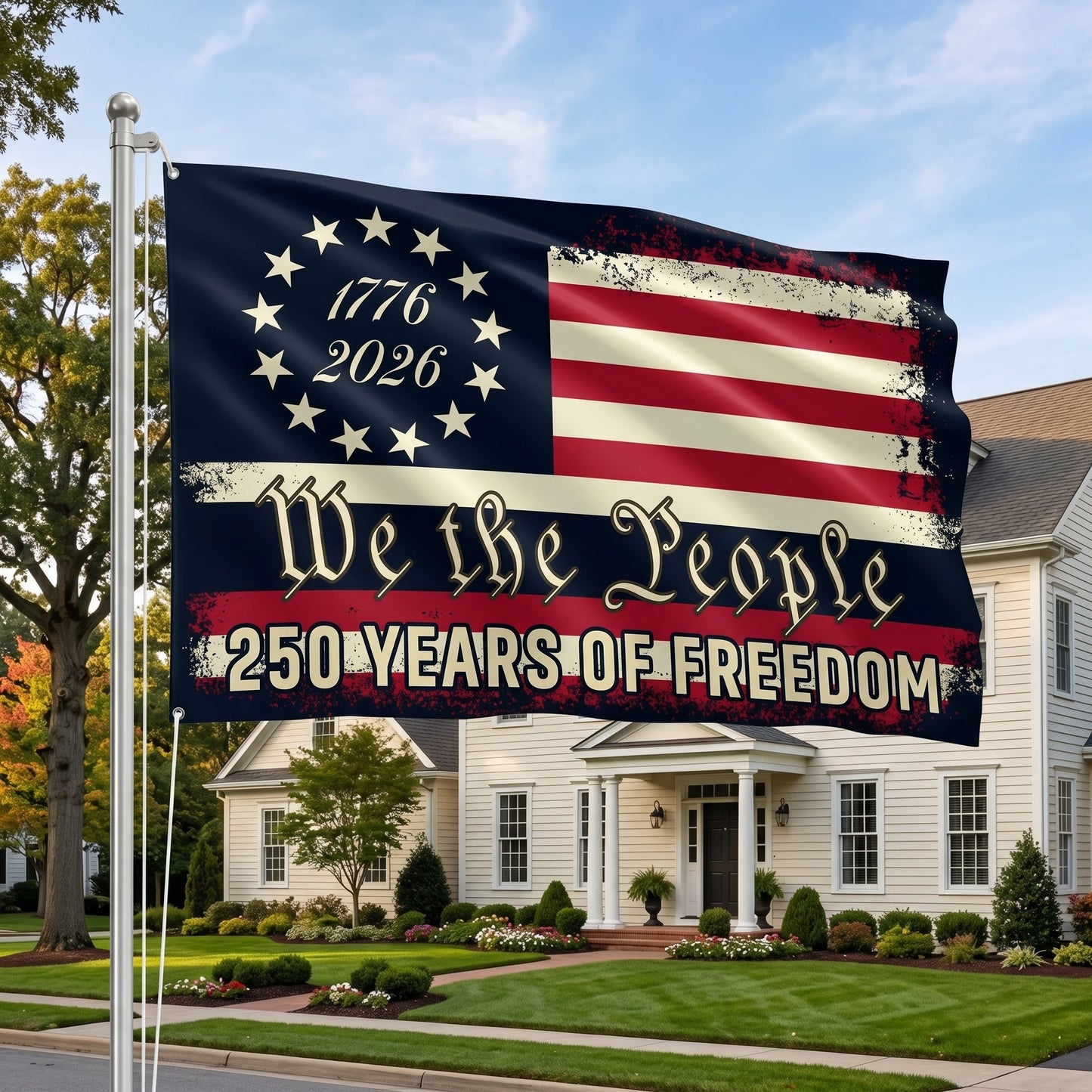 America 250th Anniversary 1776 2026 Semiquincentennial We The People Patriotic Grommet Flag