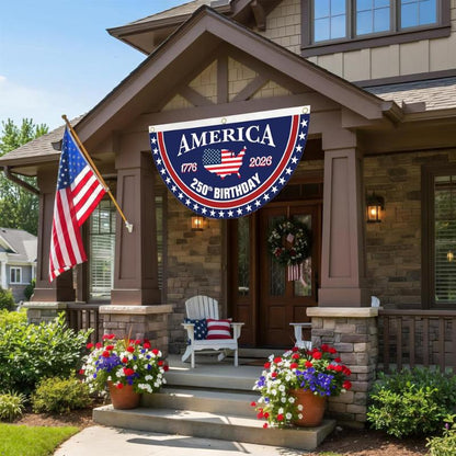 ViraZox America 250th Birthday Semicircular Flag Banner, 1776–2026 Patriotic Polyester Bunting Flag