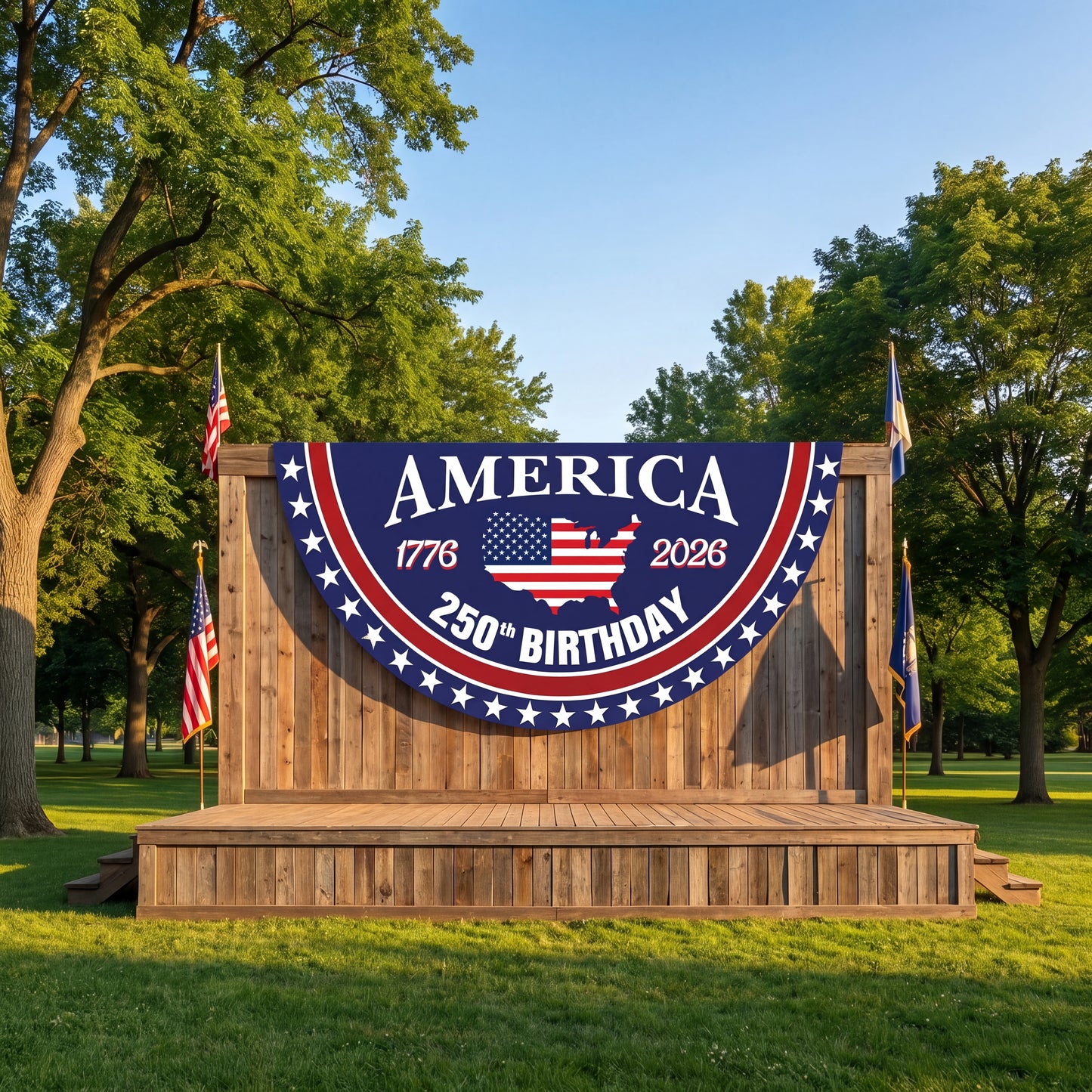 ViraZox America 250th Birthday Semicircular Flag Banner, 1776–2026 Patriotic Polyester Bunting Flag